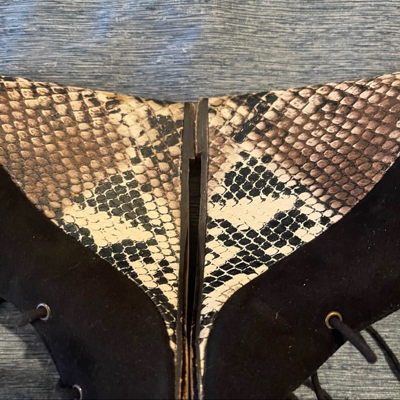 Zara Black Suede and Snake Lace Up Wedge Sandals 37 6.5 - Picture 7 of 8